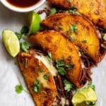 Crispy Cheese-Stuffed Birria Tacos with Rich Dipping Broth Recipe