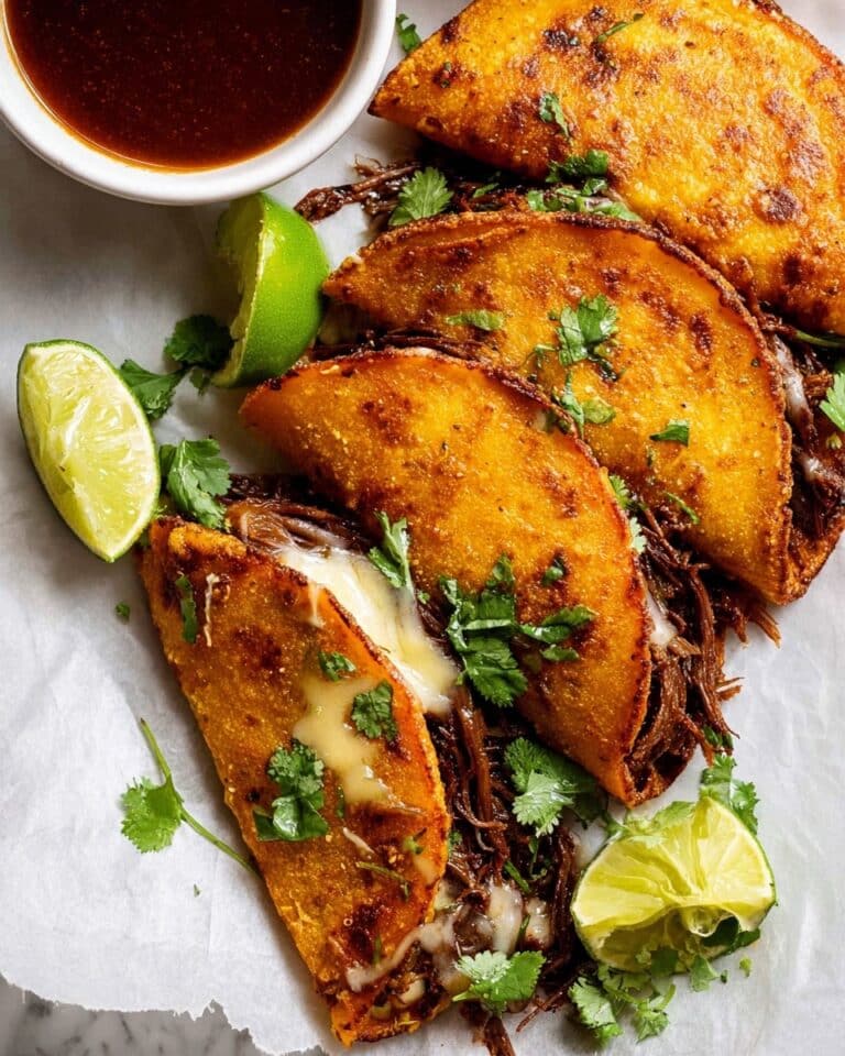 Crispy Cheese-Stuffed Birria Tacos with Rich Dipping Broth Recipe