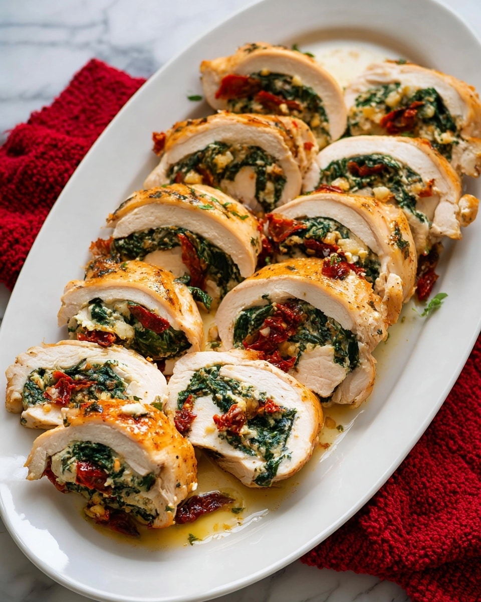 The dish shows a white plate with a white marbled surface beneath it, featuring two halves of golden brown stuffed chicken that have a filling of green spinach, white cheese, and red sun-dried tomatoes, placed in the center right. To the left of the chicken, there is a layer of light yellow orzo pasta mixed with small bits of green herbs. Above the chicken, there is a layer of fresh green leafy salad with different shades of bright green and some dark reddish-purple leaves, adding freshness. A metal fork rests on the white marbled surface at the bottom right of the image. Photo taken with an iphone --ar 4:5 --v 7