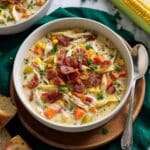 Creamy Chicken Corn Soup with Noodles and Bacon Recipe