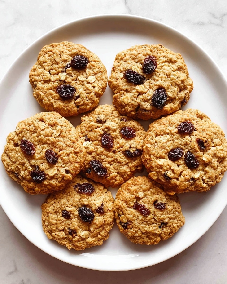 Twelve round oatmeal raisin cookies with a golden brown color and rough texture are arranged in four rows on a white parchment paper-lined baking sheet, which is placed on a white marbled surface. The cookies show visible dark raisins embedded throughout, and they have a slightly uneven shape with small cracks on top, showing their home-baked look. The baking sheet has a shiny, metallic finish and a smooth rim around the edges. photo taken with an iphone --ar 4:5 --v 7