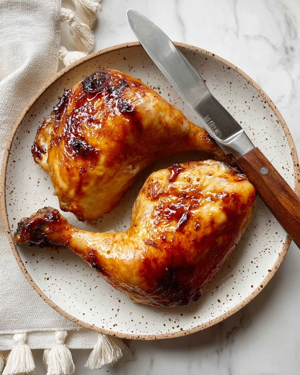 Two golden brown cooked chicken legs with a shiny, slightly crispy skin are placed inside a gray air fryer basket. The chicken pieces show some small darker spots from roasting. The air fryer basket has a metal grid bottom with a matte finish. The scene is set on a white marbled texture. photo taken with an iphone --ar 4:5 --v 7