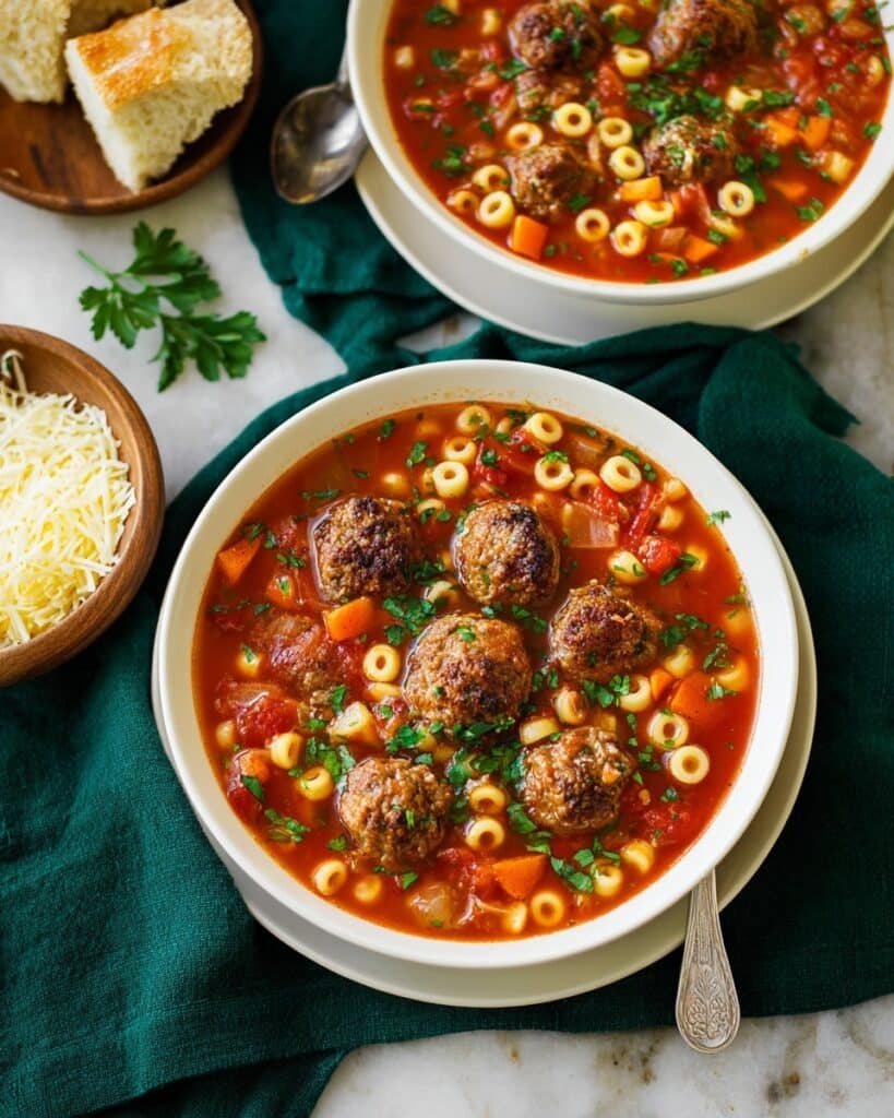 Meatball Soup with Pasta and Fresh Herbs Recipe
