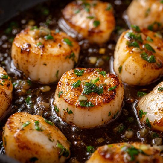 Herb Brown Butter Scallops with Champagne Risotto Recipe