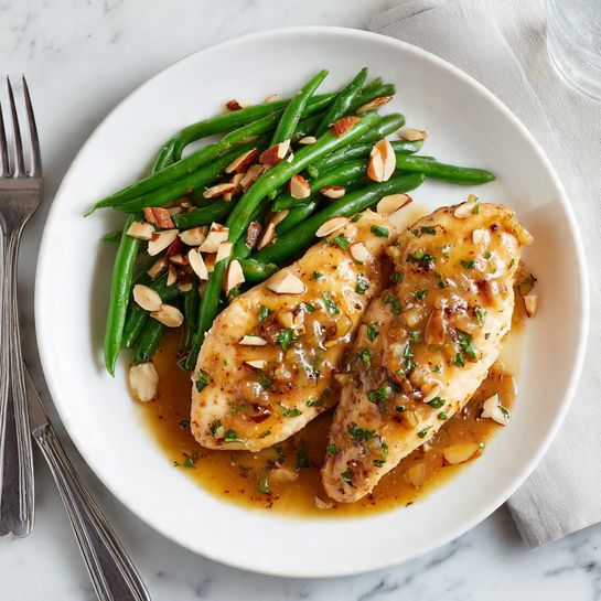 Chicken Marsala with Green Beans and Toasted Almonds Recipe