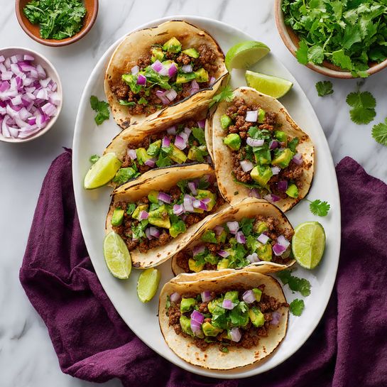 Steak Tacos with Lime, Cilantro, and Avocado Recipe