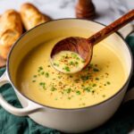 Creamy Potato Leek Soup with Chives and Toasted Baguette Recipe