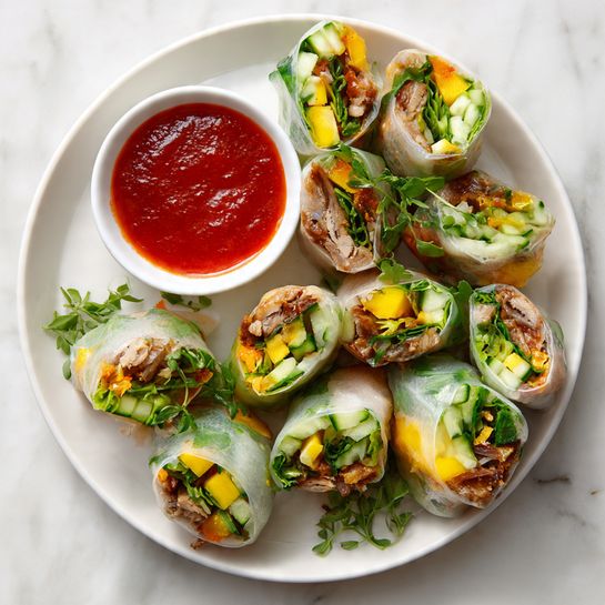 Crunchy Chicken Spring Rolls with Blood Orange Dipping Sauce Recipe