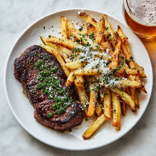 Steak with Truffle Herb Fries and Honey Dijon Aioli Recipe
