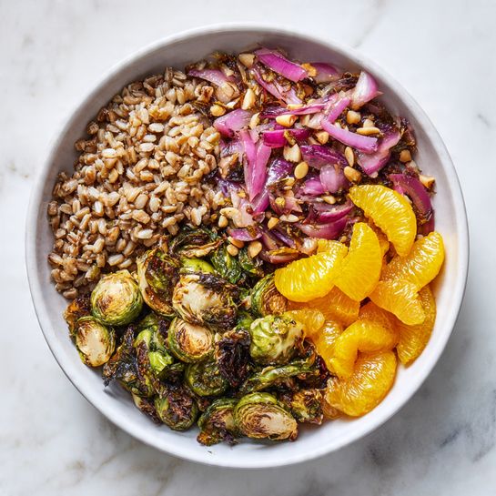 Winter Brussels Bowl with Toasted Farro Recipe