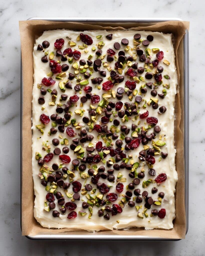 Pistachio & Cranberry White Chocolate Bark Recipe