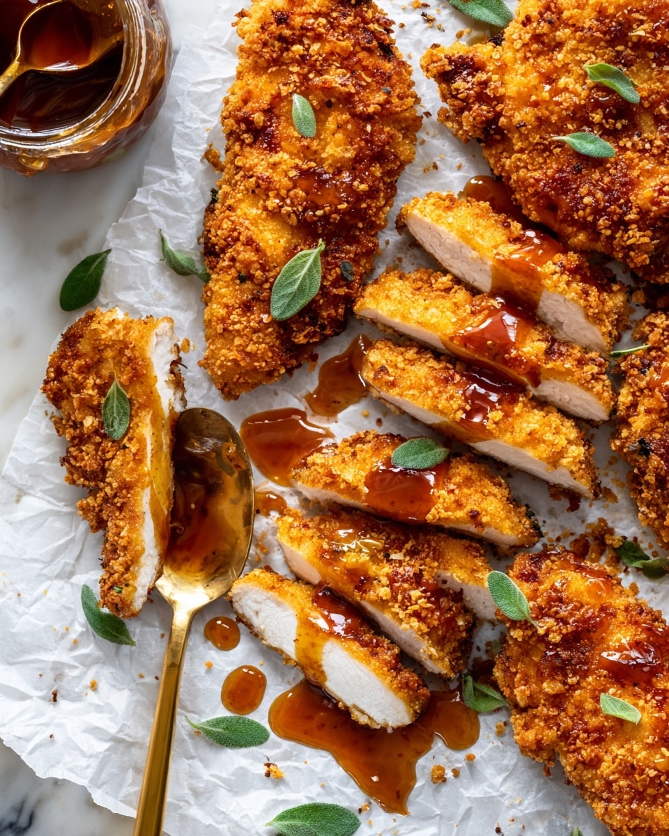 The image shows several pieces of golden brown fried food with a rough and crunchy texture. Each piece has an uneven shape with a crispy outer coating that looks crunchy and crumbly. The pieces are placed directly on a baking sheet that has some dark browned spots and oil marks around the food, giving a sense of fresh cooking. The warm light highlights the crunchy texture and golden color of the crust, with the focus on the largest piece in the center. The background is a white marbled texture. photo taken with an iphone --ar 4:5 --v 7