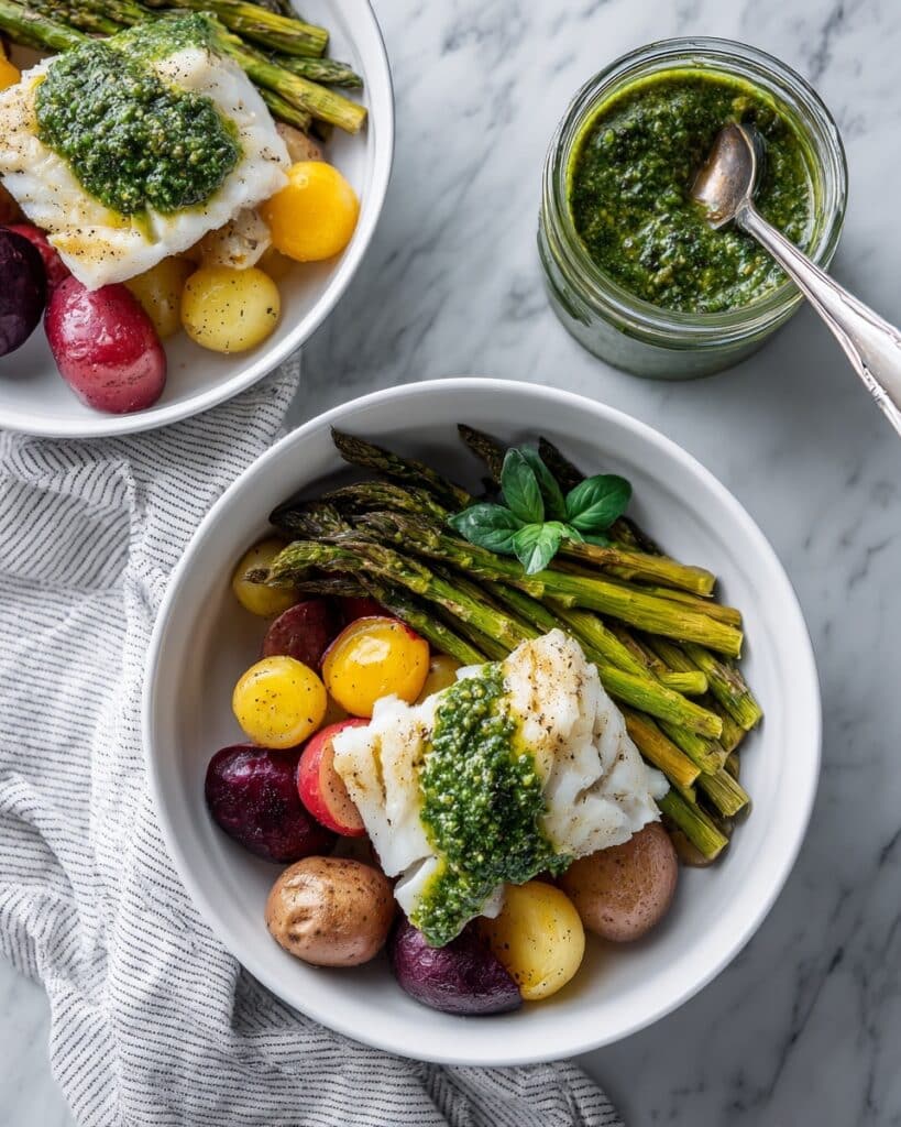 Air Fryer Halibut with Basil Chimichurri Sauce Recipe