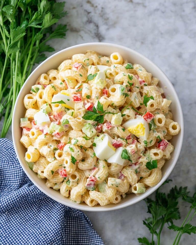 Creamy Ditalini Pasta Salad with Fresh Vegetables and Hard Boiled Eggs Recipe