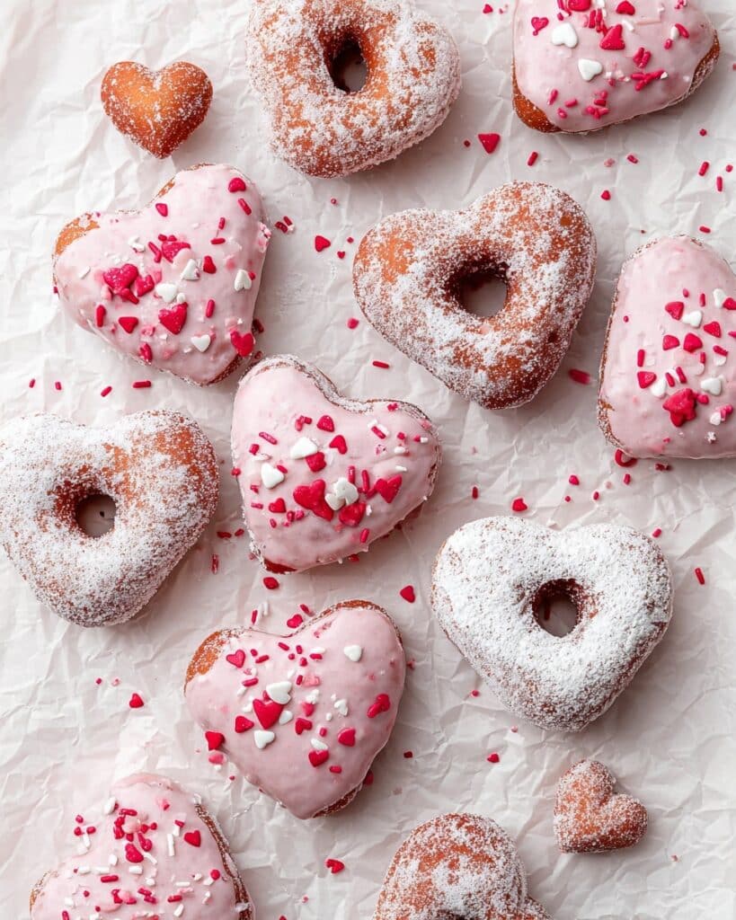 Heart-Shaped Donuts with Strawberry Jam Filling and Valentine’s Glaze Recipe