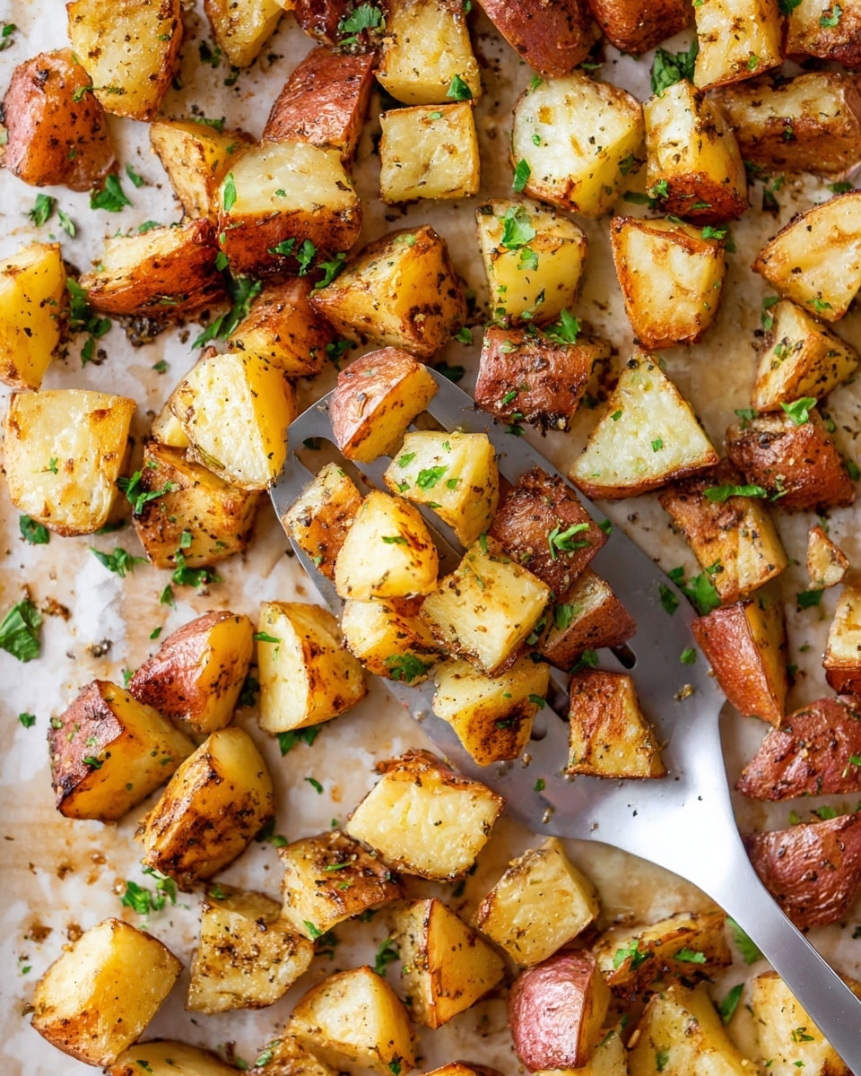 The image shows a bowl filled with many pieces of roasted potatoes. The potatoes are cut into small chunks with the skin left on, showing a mix of light yellow and brown colors. The potato pieces have a crispy, slightly browned outside with a soft inside. Small green herbs are sprinkled across the potatoes, adding a touch of color and freshness. The bowl is white and has a simple, smooth texture. The background is a white marbled surface, and soft natural light brightens the scene. photo taken with an iphone --ar 4:5 --v 7
