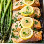 Sheet Pan Lemon Garlic Salmon with Asparagus and Couscous Recipe