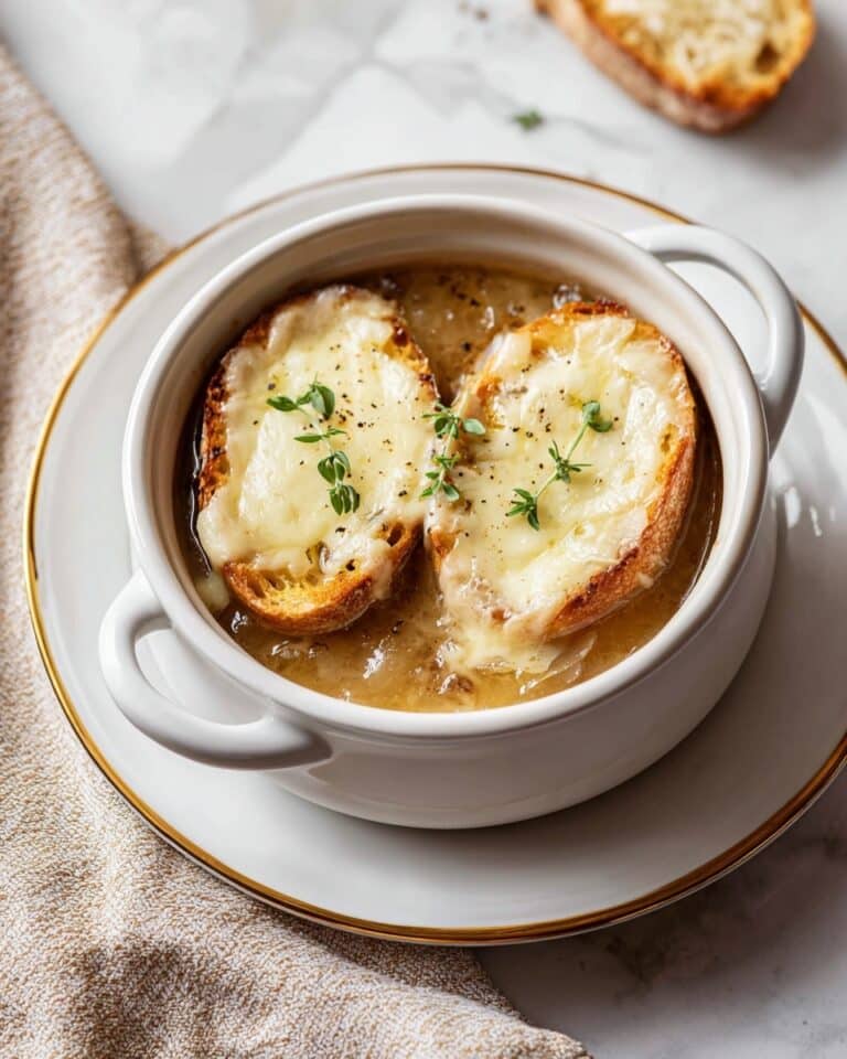 French Onion Soup with Gruyere and Baguette Crostini Recipe