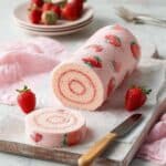 Strawberry Cake Roll with Intricate Design and Strawberry-Filled Cream Recipe