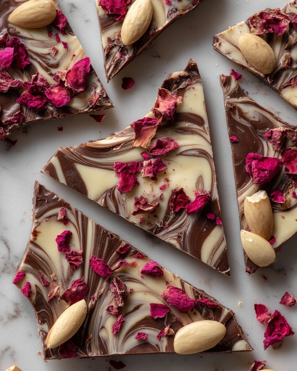 A baking tray lined with parchment paper holds a rich, dark brown chocolate base layer swirled with creamy white and pink batters. The white and pink layers create soft, flowing patterns on top of the chocolate, blending smoothly with some areas showing marbled effects. Bright pink crumb-like pieces are scattered evenly over the surface, adding texture and contrast. The tray sits on a white marbled surface. photo taken with an iphone --ar 4:5 --v 7