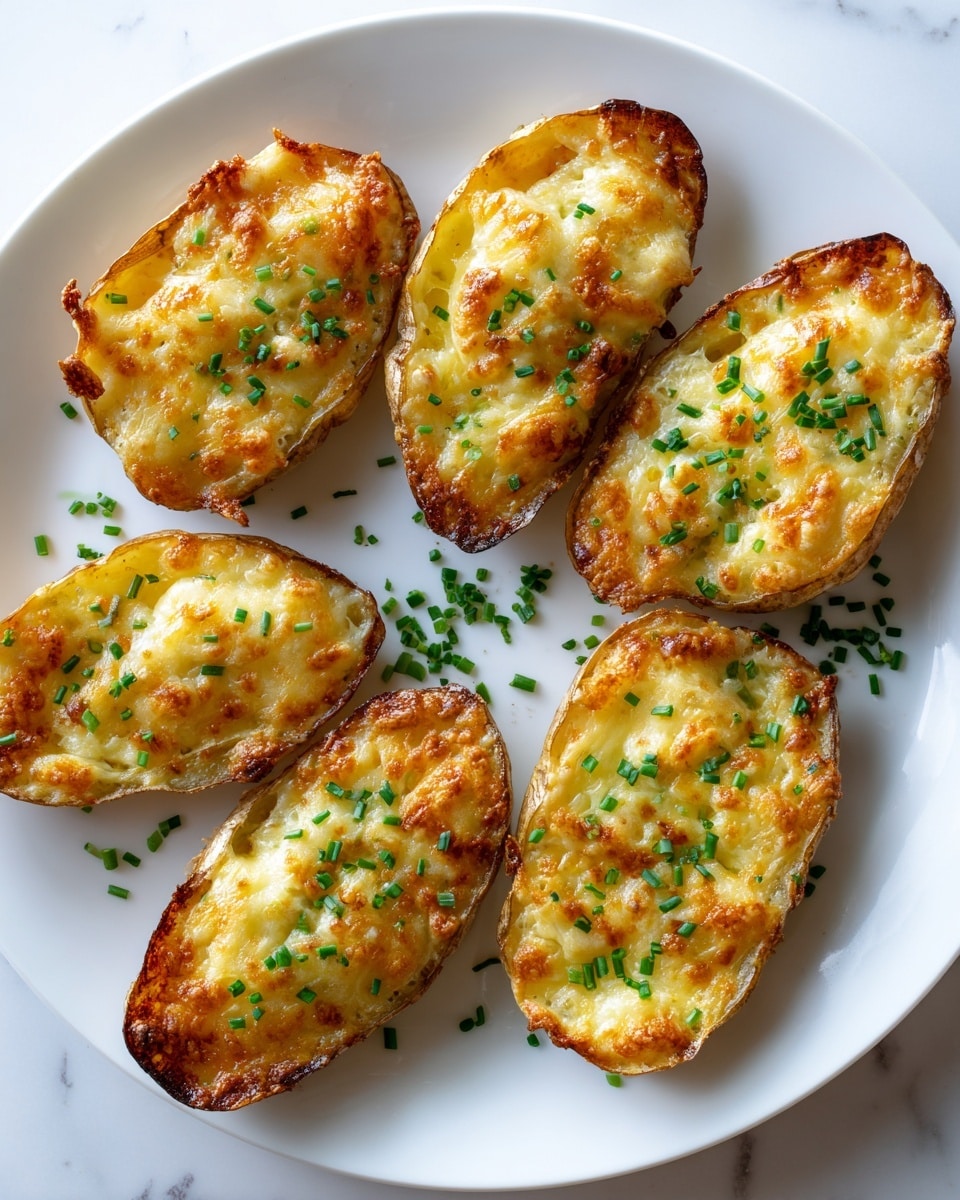 Six oval-shaped baked items are lined up closely in a row on a baking tray covered with crinkled silver foil. Each item is topped with a thick, melted light golden-yellow cheese layer that looks slightly crispy and bubbly, evenly covering the entire surface of each oval. The edges of the cheese topping have browned a little, creating a textured crust. The tray is set on a white marbled surface, and some melted cheese has spread slightly around the bases of the items on the foil. photo taken with an iphone --ar 4:5 --v 7