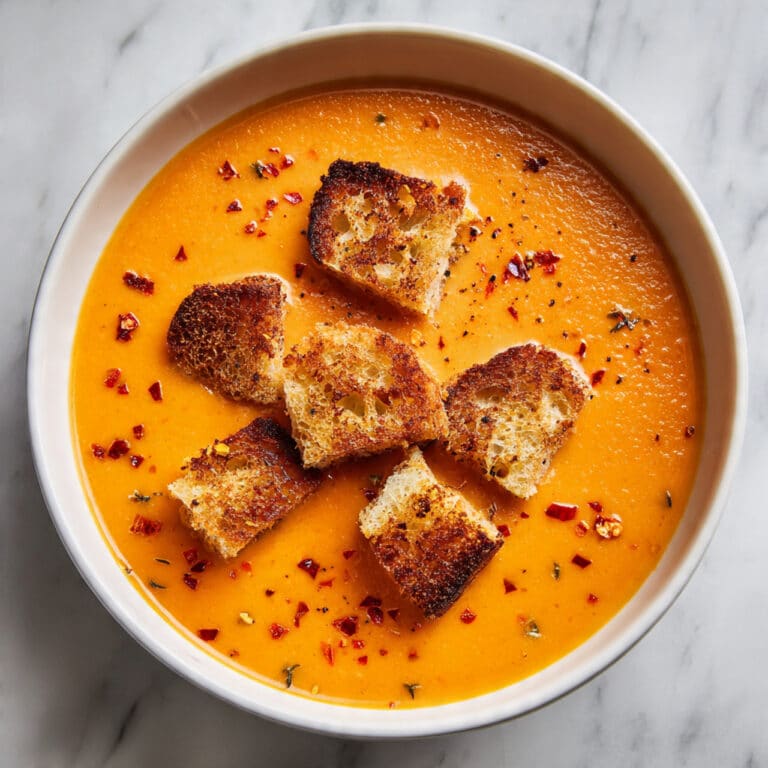 Sheet Pan Roasted Soup with Cheesy Grilled Cheese Croutons Recipe