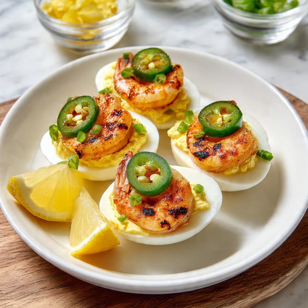 Cajun Deviled Eggs with Shrimp and Pickled Jalapenos Recipe