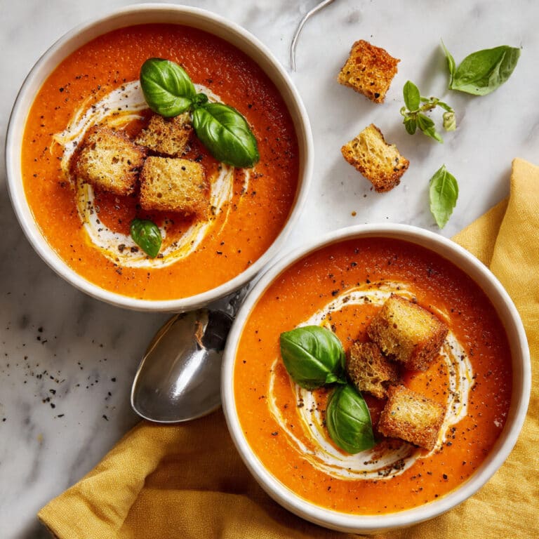 Creamy Roasted Tomato Soup with Fresh Basil Recipe