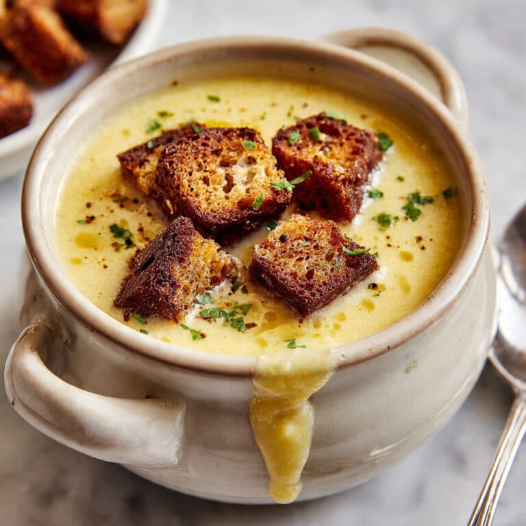 Roasted Tomato Soup with Grilled Cheese Croutons Recipe