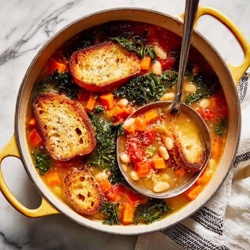 Hearty Tuscan Ribollita Soup with Beans, Vegetables, and Stale Bread Recipe