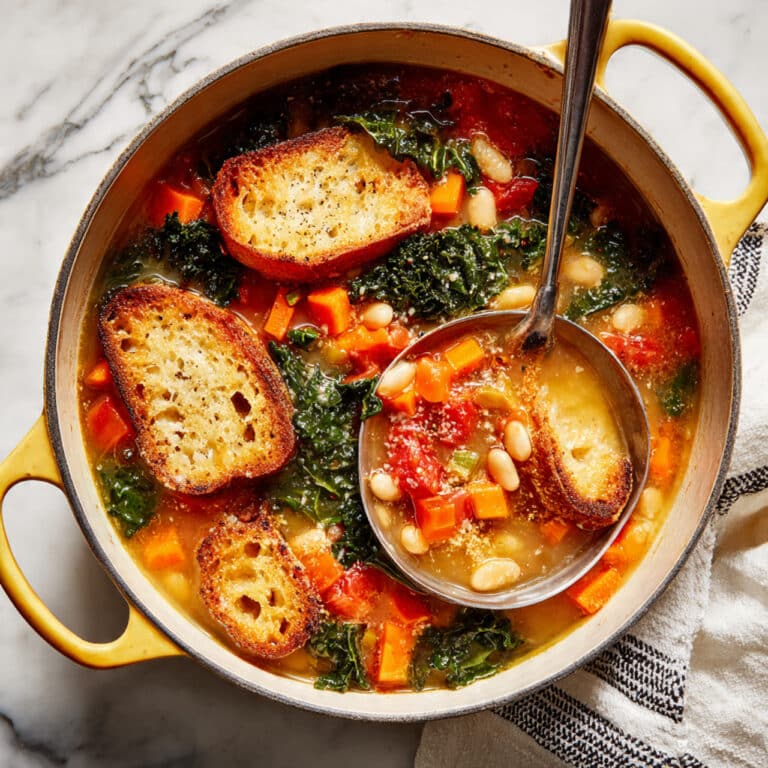 Hearty Tuscan Ribollita Soup with Beans, Vegetables, and Stale Bread Recipe