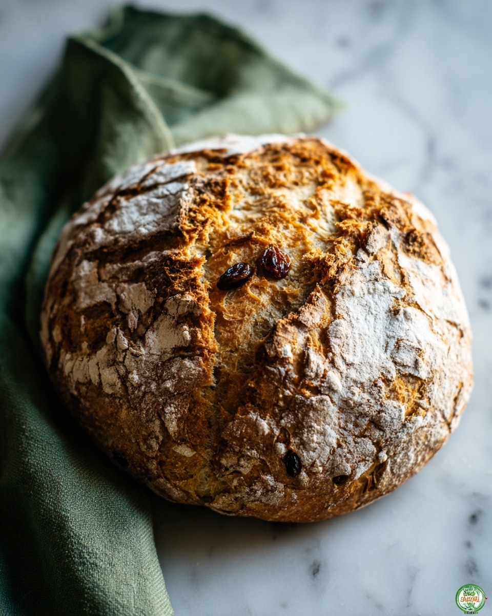 A round loaf of bread with a lightly golden-brown crust is partially sliced into four pieces. The bread has a soft, pale interior filled with dark raisins spread evenly throughout. The surface it rests on is a white marbled texture with some small crumbs scattered nearby. The bread looks fresh and rustic, with a slightly cracked crust showing the soft inside. photo taken with an iphone --ar 4:5 --v 7