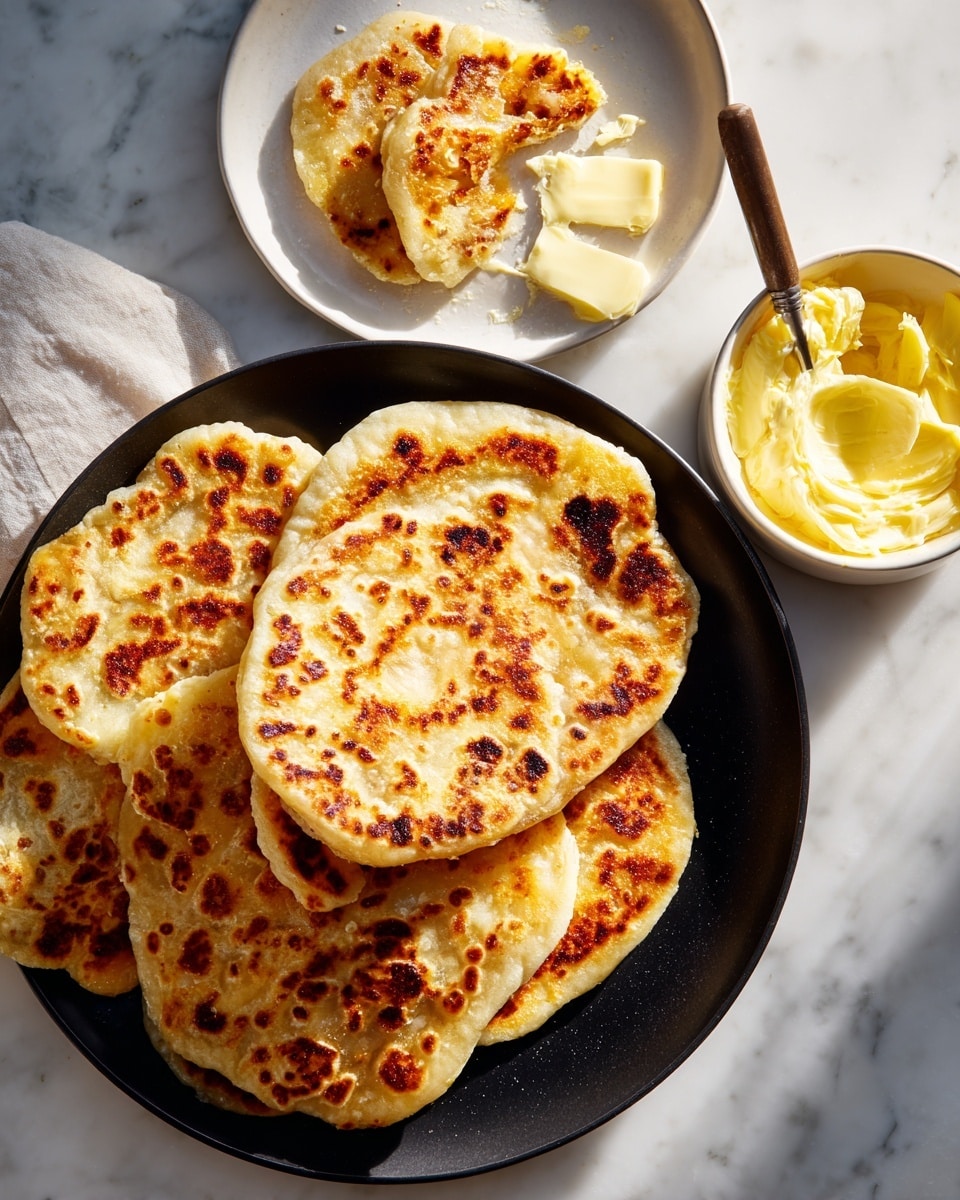The image shows eight triangular pieces of a golden-brown flatbread with a slightly crispy texture, arranged in two neat rows on a black wire cooling rack. Each piece has a bubbly, uneven surface with varying browning, giving a freshly baked look. The wire rack rests on a white marbled surface that adds a clean, bright contrast to the warm tones of the flatbread. Photo taken with an iphone --ar 4:5 --v 7