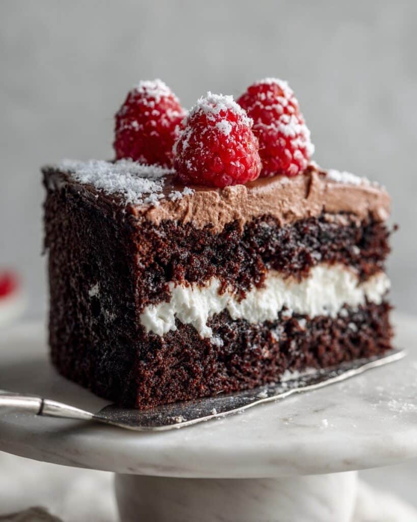 Flourless Chocolate Cake with Mocha Whipped Cream and Raspberries Recipe