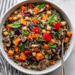 Roasted Veggie, Chickpea & Pesto Quinoa Salad Recipe