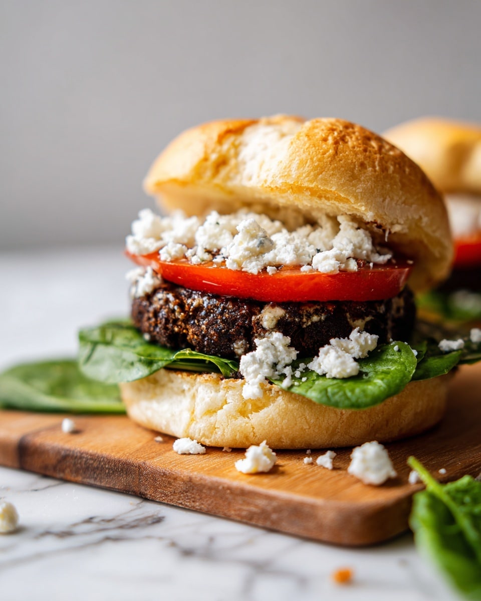 A burger sits on a wooden board placed on a white marbled surface, with a soft light bun on top showing subtle wrinkles and a light golden color. Below the top bun, there is a thick slice of tomato with a shiny, smooth red surface. Under the tomato, there is a thick, uneven-textured cooked patty that is brown with some white bits inside. Below the patty, fresh green spinach leaves are visible, and the bottom bun is soft and lightly browned, with a slightly rough texture. Some white crumbs are scattered on the wooden board around the burger. The background is blurred with a glass bowl and a loaf of bread visible, the light emphasizing the main subject. Photo taken with an iphone --ar 4:5 --v 7