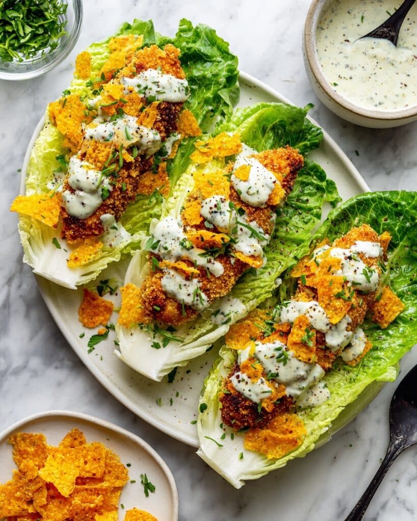 Crispy Chicken Caesar Lettuce Wraps Recipe
