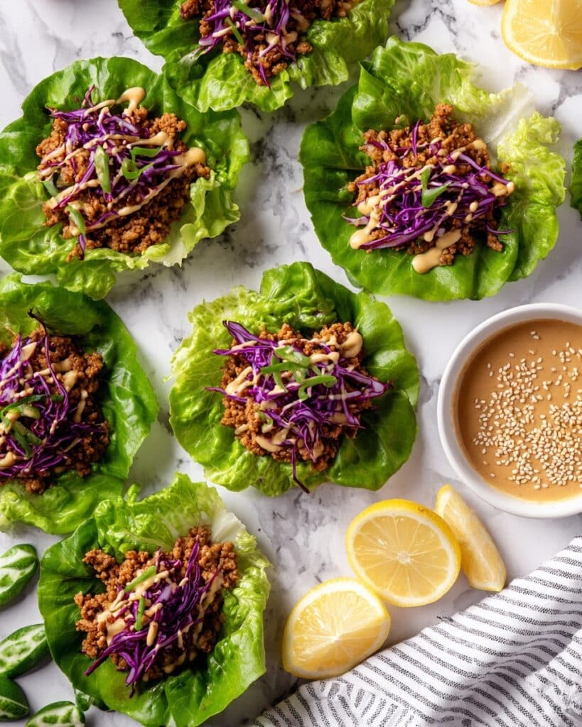 Thai Turkey Lettuce Wraps with Creamy Ginger Tahini Sauce Recipe
