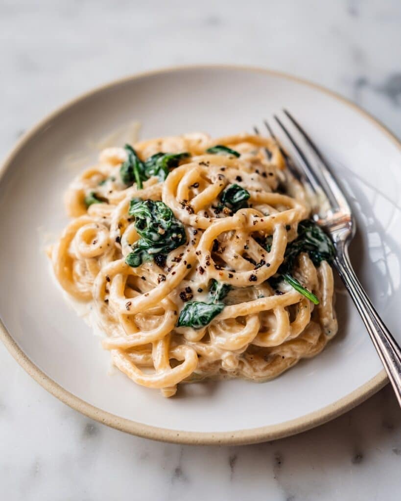 Creamy Spinach Sweet Potato Noodles with Cashew Sauce Recipe