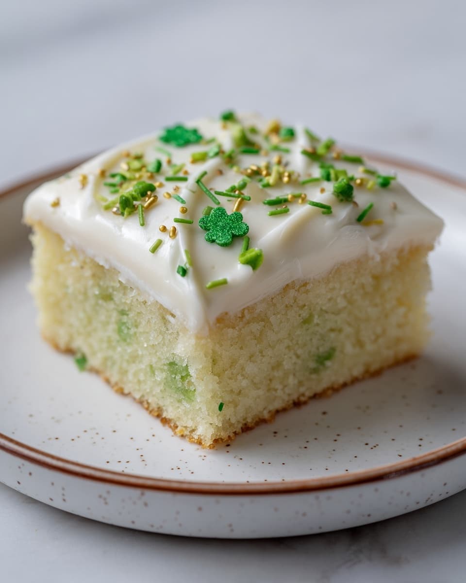 A rectangular teal baking dish holds a cake with one thick layer of white frosting on top, decorated with green, yellow, and light green sprinkles scattered unevenly across the surface. The frosting has a smooth texture with visible swirled patterns and slight peaks. Around the baking dish are a white bowl filled with extra white frosting and a small white bowl containing additional green and yellow sprinkles. To the side is a stack of white plates with a woman's hand holding a fork resting on top. The background is a white marbled surface with a white cloth partially underneath the baking dish. Photo taken with an iphone --ar 4:5 --v 7