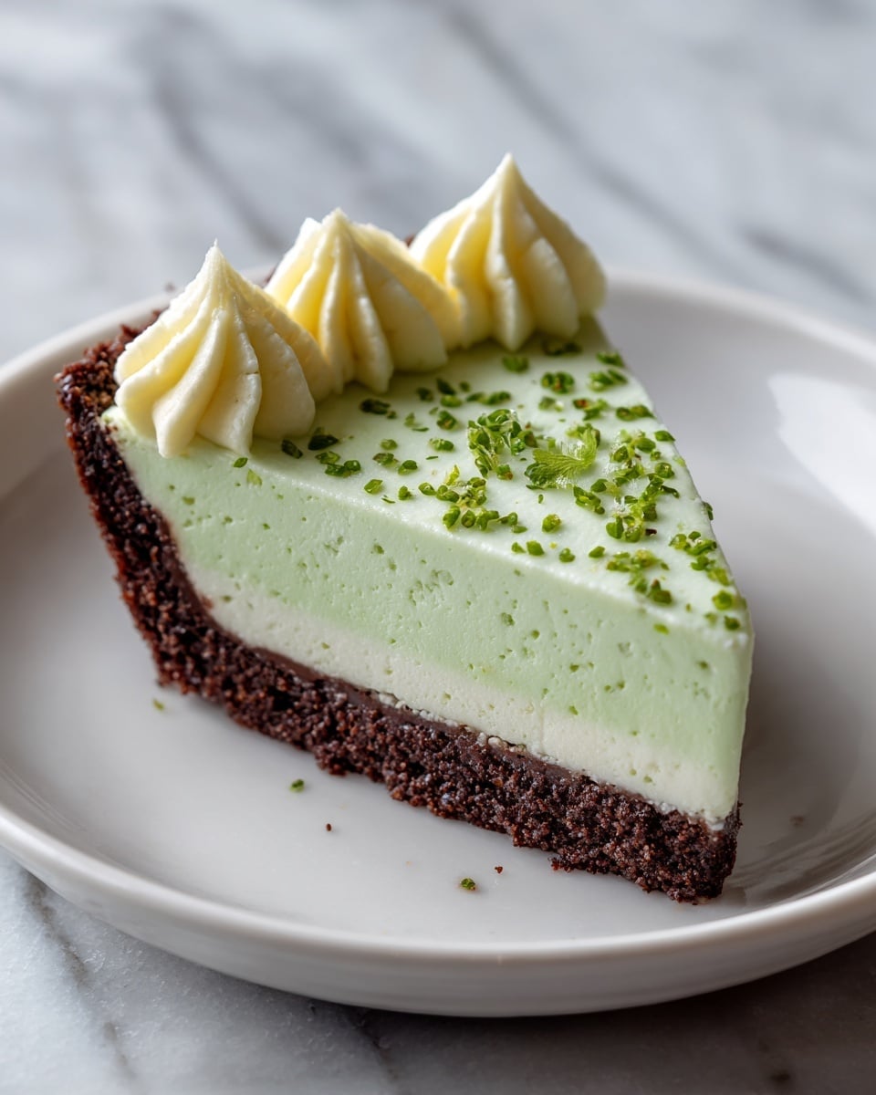 A round pie with a dark brown crumb crust that forms a thick edge around the sides, filled with a smooth, light green cream layer that is spread evenly and swirled gently on the top, placed on a white marbled surface next to a silver knife with a dark handle. The pie is inside a black springform pan. Photo taken with an iphone --ar 4:5 --v 7