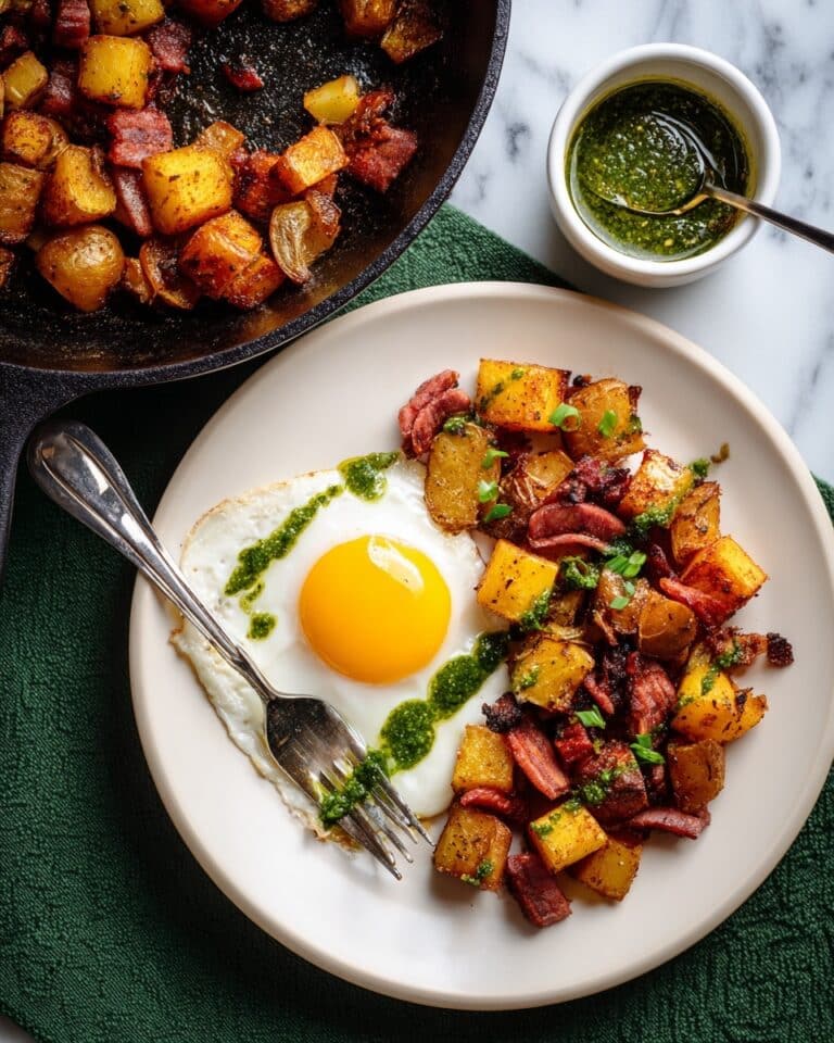 Crispy Corned Beef Hash with Fried Eggs and Chimichurri Recipe