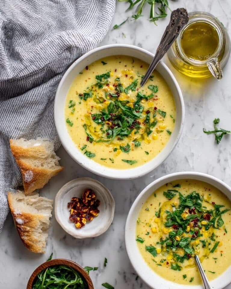 Smoky Vegan Yellow Split Pea Soup with Corn and Cashew Cream Recipe