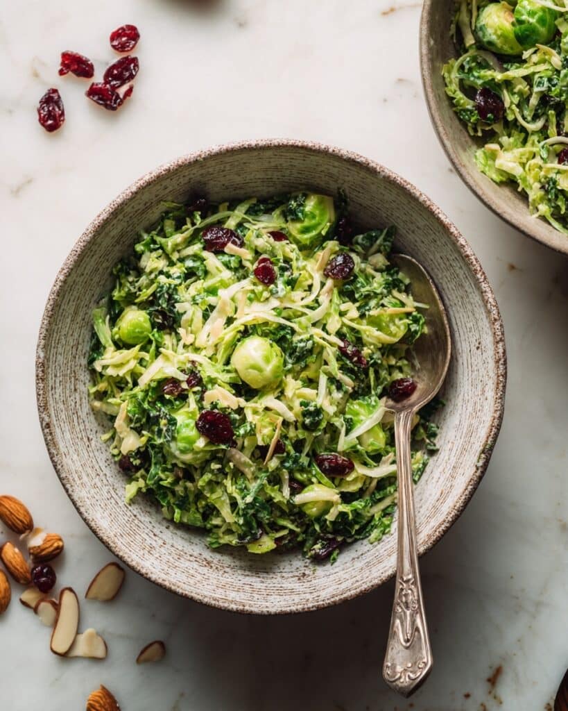 Kale and Brussels Sprout Salad with Lemon-Cranberry Dressing and Toasted Almonds Recipe