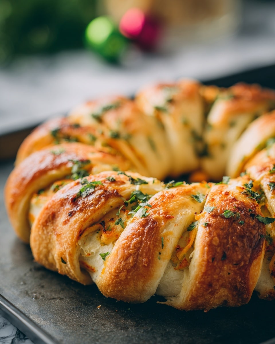 A close-up view of a golden brown folded pastry held by a woman's hand, revealing a creamy orange filling mixed with small pieces of green herbs inside. Below, similar pastries rest on a baking tray lined with brown parchment paper, showing slightly puffed and flaky crusts with some filling peeking out. Fresh green herb sprigs lie near the pastries on the tray, and in the background, a blurred orange bottle adds a touch of color, all set against a white marbled surface. Photo taken with an iphone --ar 4:5 --v 7