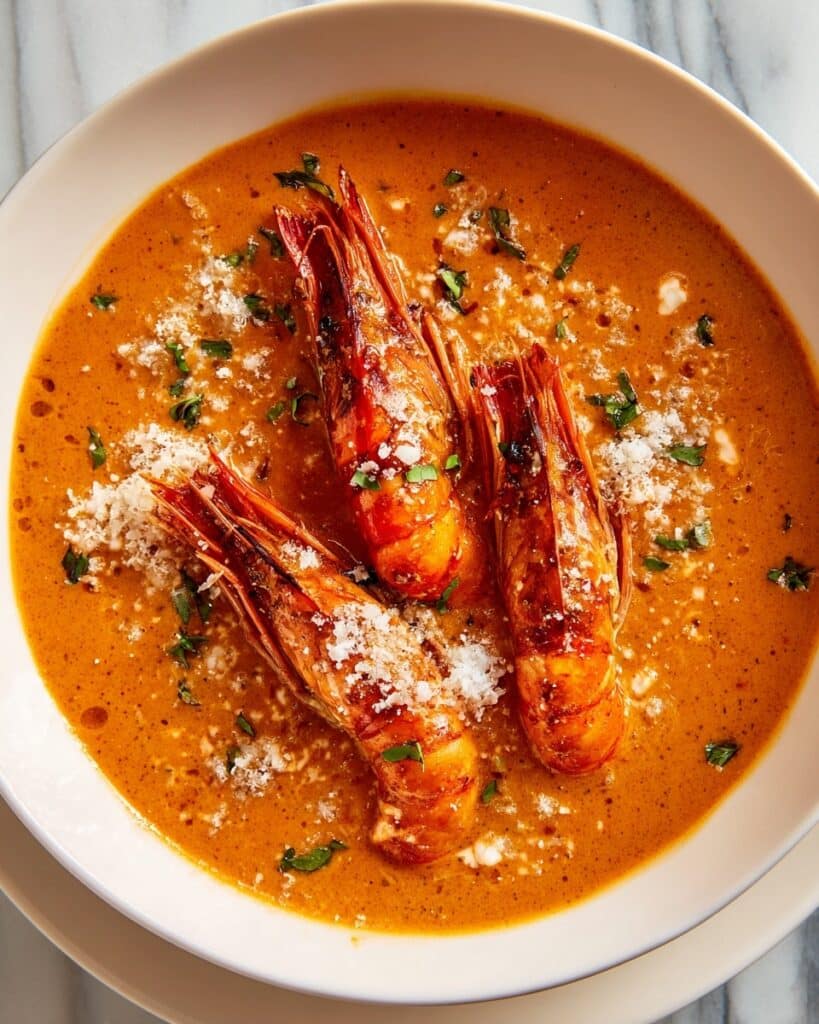 Roasted Tomato and Fennel Soup with Garlic-Parmesan Shrimp Recipe