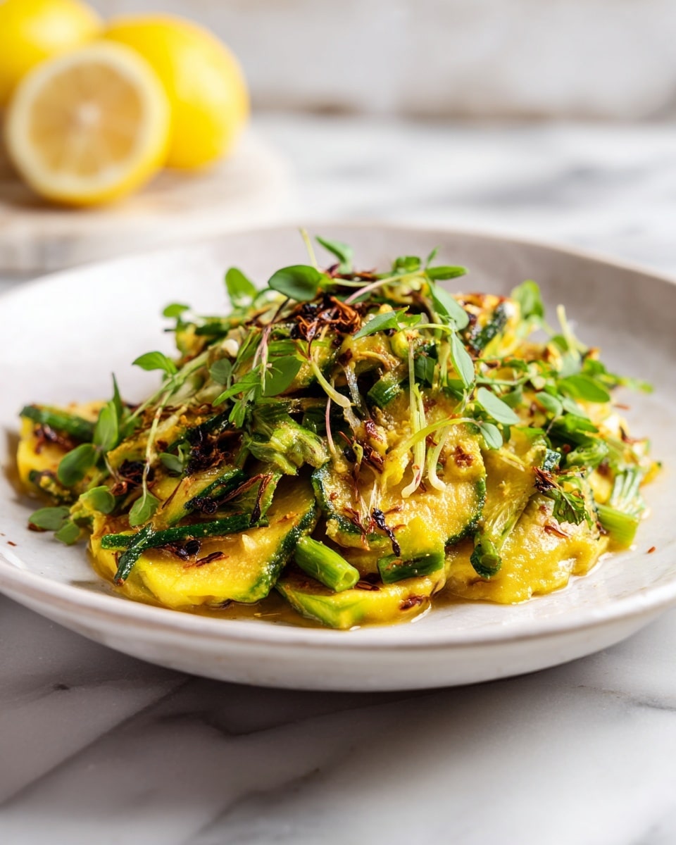 The image shows a white pan filled with cooked green beans and light yellow potato pieces mixed evenly. The green beans are cut into small, short pieces with a firm texture, while the potato slices are irregular chunks with a soft, slightly browned look. The vegetables have a light coating of oil and some seasoning visible, giving them a glossy appearance. The background is a white marbled texture. photo taken with an iphone --ar 4:5 --v 7