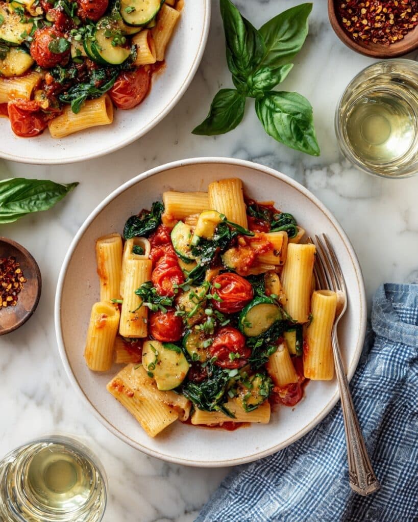 Creamy Pasta Pomodoro with Zucchini and Spinach Recipe
