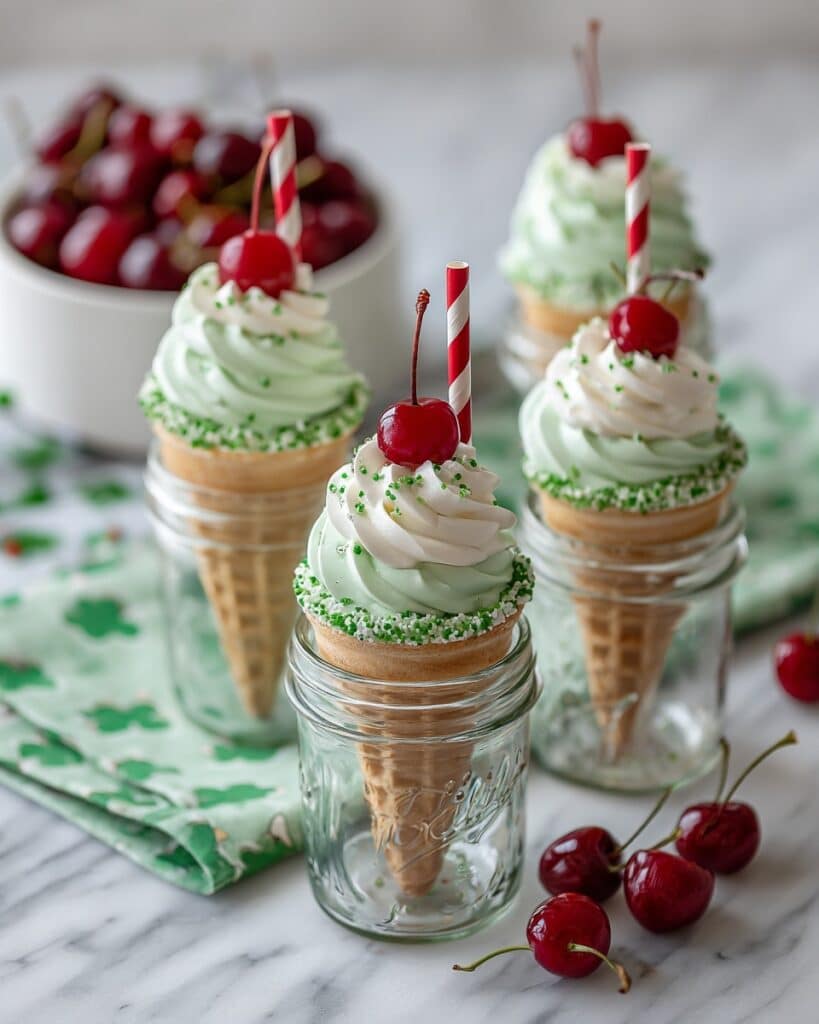 No Bake Shamrock Shake Cheesecake Cones Recipe