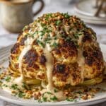 Whole Roasted Cauliflower with Tahini Sauce and Fresh Herb Garnish Recipe